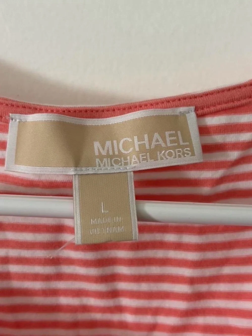 Michael Kors Coral Pink & White Striped Cold-Shoulder Tank